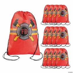 Coupon ๐ 10" x 15" Medium Nonwoven Firefighter Party Drawstring Bags - 12 Pc. ๐