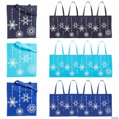 Best Pirce 👏 15 1/4" x 16 1/2" Large Nonwoven Blue Snowflake Tote Bags - 12 Pc. 😉