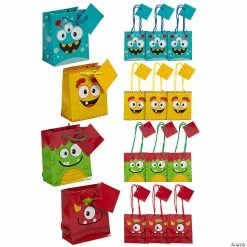 Coupon 👍 4 1/4" x 5 1/2" Small Monster Paper Gift Bags with Tags - 12 Pc. 👍
