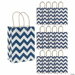 New ❤️ 6 1/2" x 9" Medium Chevron Kraft Paper Gift Bags - 12 Pc. 💯