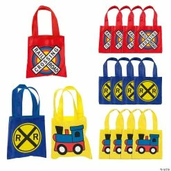 Deals โญ 6" x 6" Mini Train Party Nonwoven Tote Bags - 12 Pc. โจ