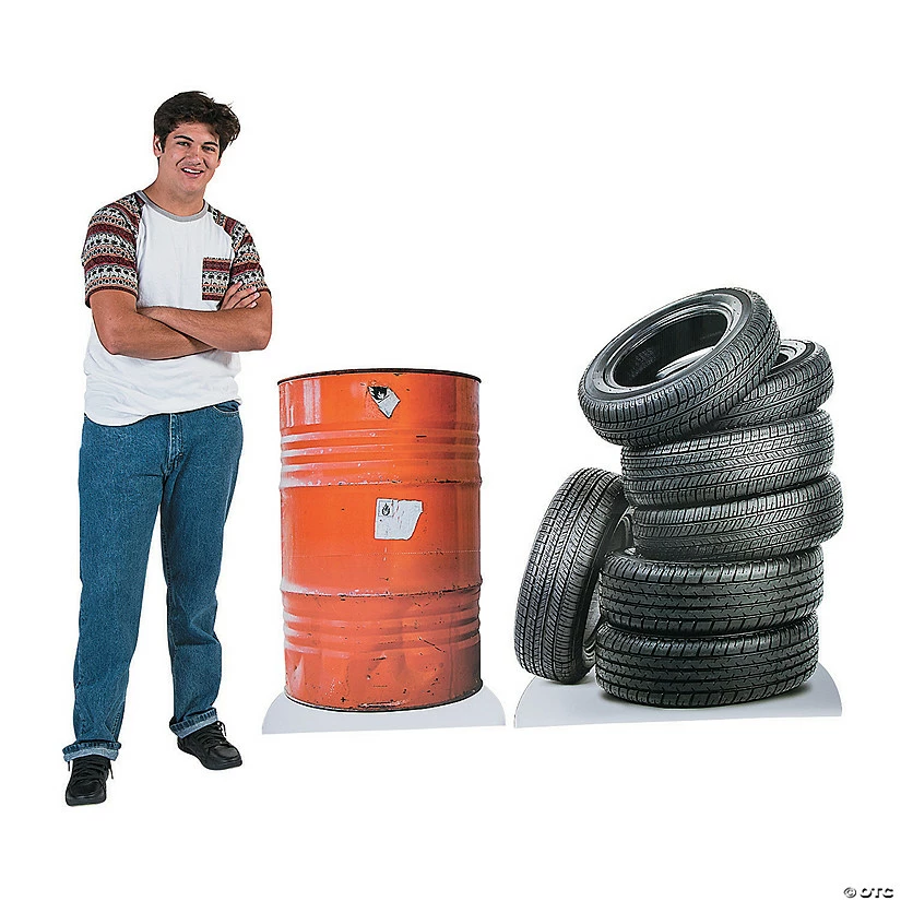 Deals π Barrel & Tires Barricade Life-Size Cardboard Stand-Ups - 2 Pc. π