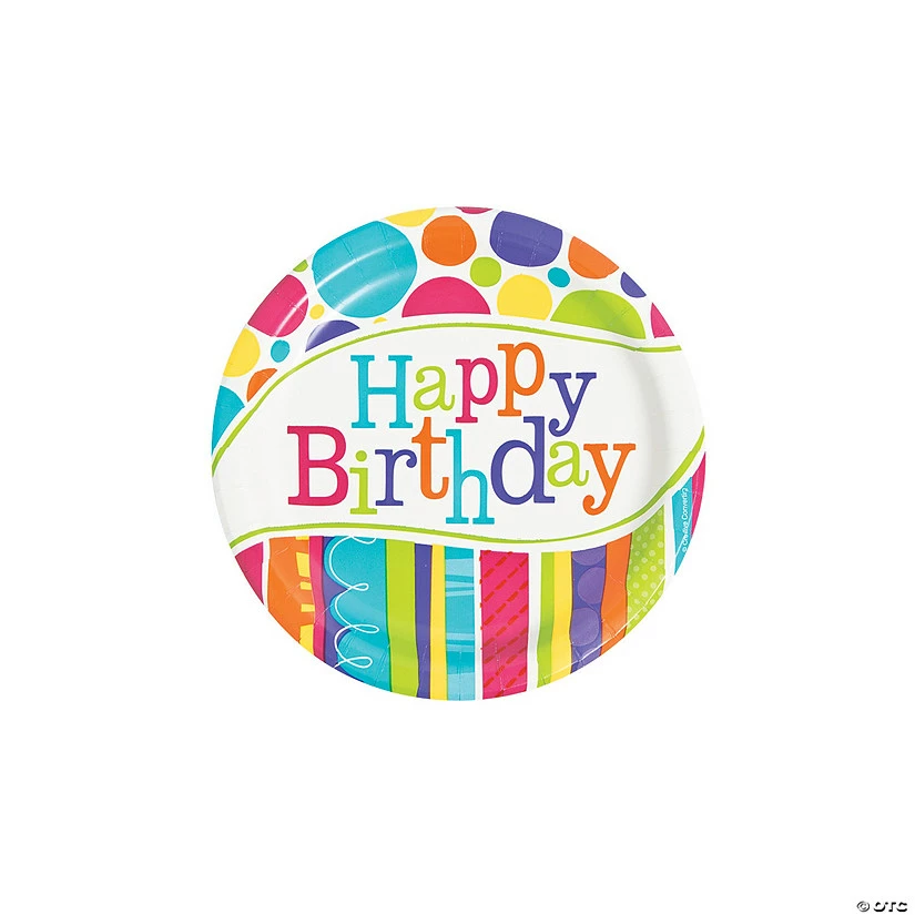Wholesale π₯ Bright & Bold Happy π₯³ Birthday Party Paper Dessert Plates - 8 Ct. π