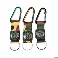 Brand new 🥰 Camouflage Army Belt Clip Toy Compass Carabiner Keychains - 12 Pc. 👍