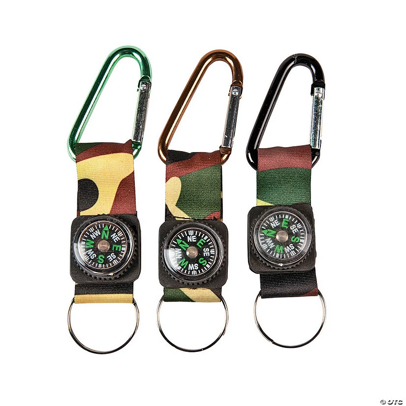 Brand new π₯° Camouflage Army Belt Clip Toy Compass Carabiner Keychains - 12 Pc. π
