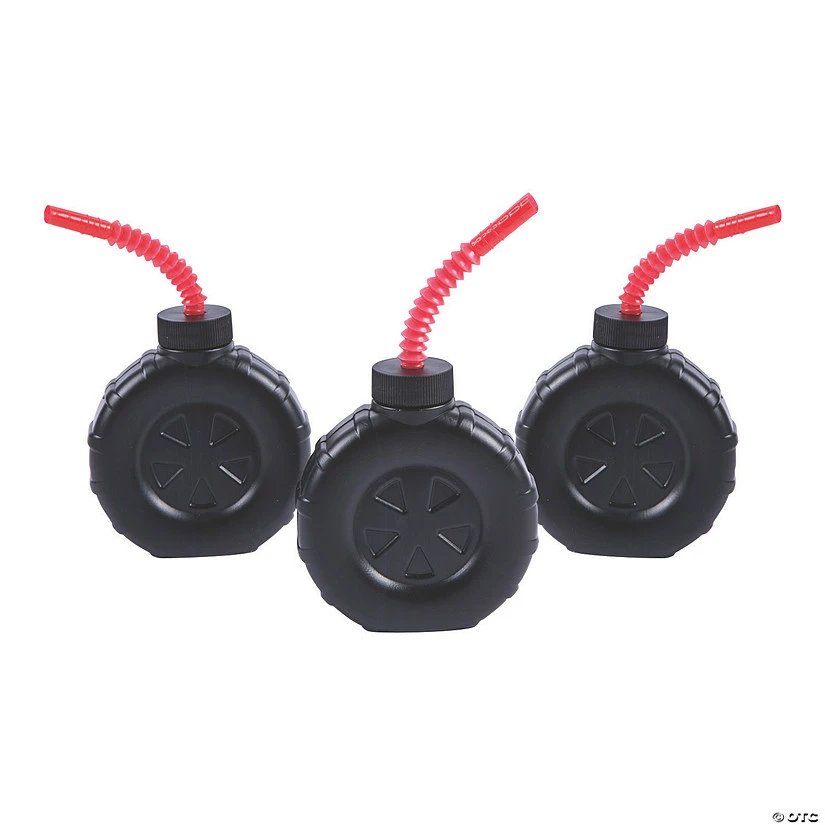 Discount โค๏ธ Cars & Trucks Tire Molded Plastic Cups with Straws - 12 Ct. ๐