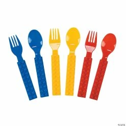 Wholesale 😉 Color Brick Party Plastic Fork & Spoon Set - 16 Ct. 🌟