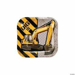 Best Pirce 🔔 Construction Zone Excavator Square Paper Dessert Plates - 8 Ct. 🥰