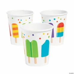 Discount 😀 Ice Pop Party Rainbow Polka Dots Paper Cups - 8 Pc. 🎉