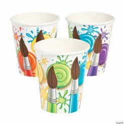 Budget 🛒 Little Artist Party Paintbrushes & Swirls Paper Cups - 8 Pc. 🤩