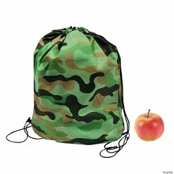 Best Sale ❤️ Medium Green Camouflage Drawstring Bags - 12 Pc. 👏