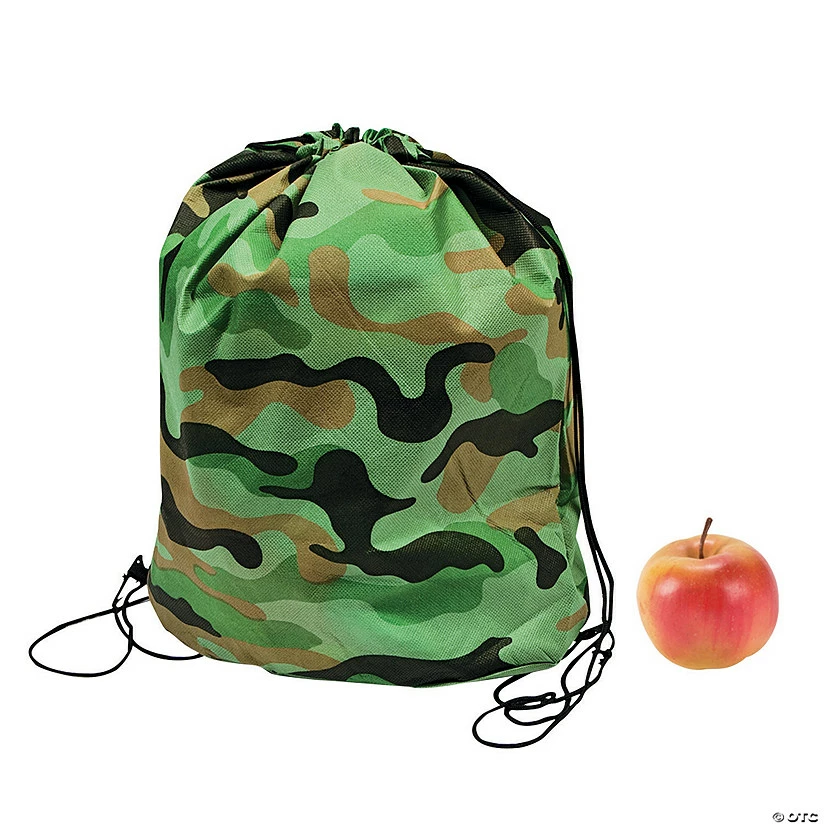 Best Sale β€οΈ Medium Green Camouflage Drawstring Bags - 12 Pc. π