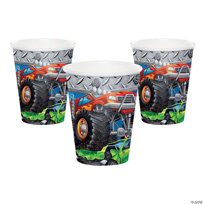 Budget π Monster Truck Party Big Wheels Paper Cups - 8 Pc. π€©