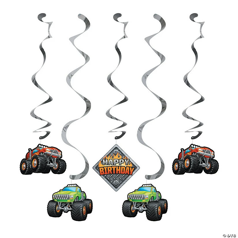 Wholesale β Monster Truck Party Hanging Swirl Decorations - 5 Pc. π