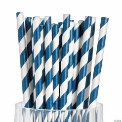 Promo 💯 Navy Striped Paper Straws - 24 Pc. 🎉