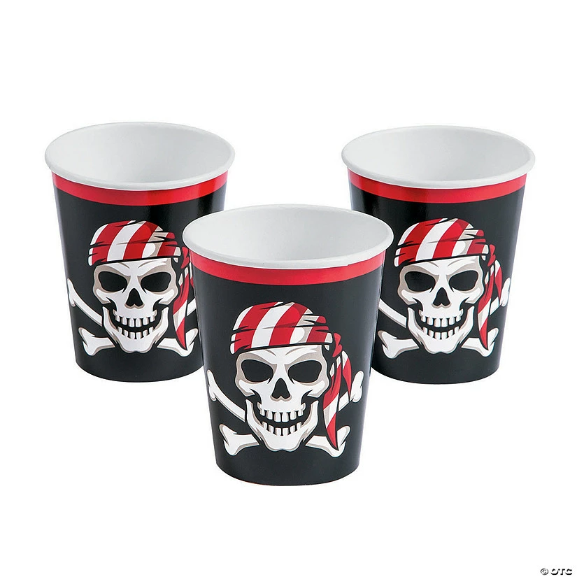 Brand new π Pirate Jolly Roger Skull & Crossbones Paper Cups - 8 Pc. β
