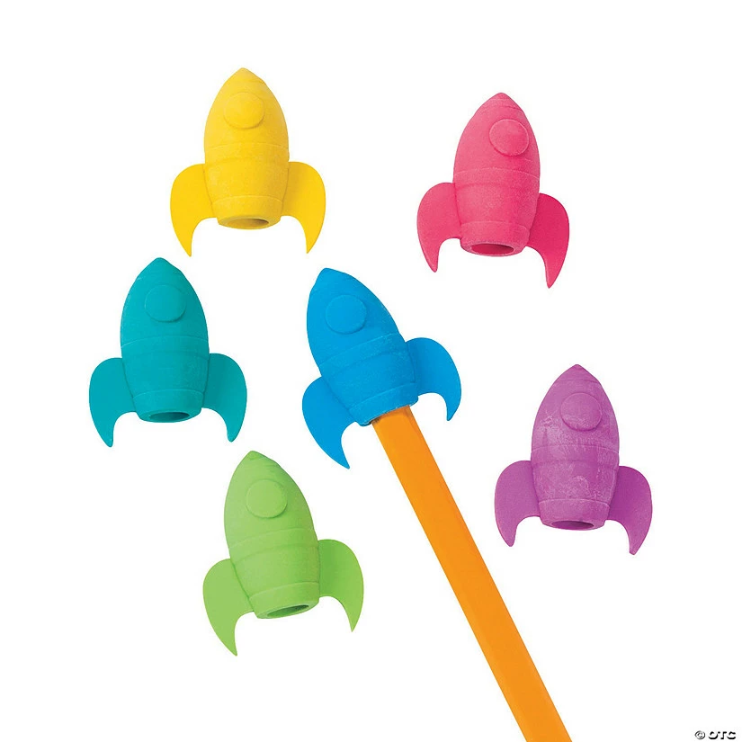 Promo π₯° Rocket Ship Pencil Top Erasers - 12 Pc. π